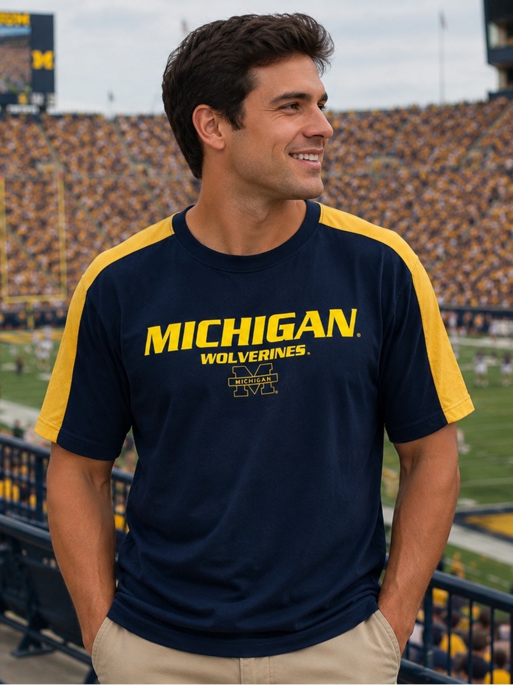University of Michigan t-shirt, blue & gold XL 100% cotton short sleeve.